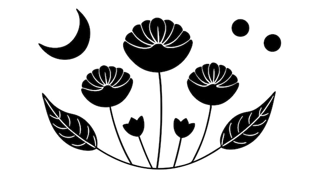 un dibujo de una flor y una ramita con un fondo blanco y negro