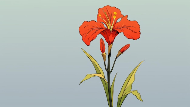 Vector un dibujo de una flor roja con hojas amarillas