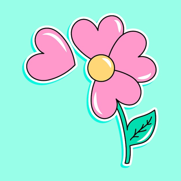 un dibujo de una flor rosa con un fondo verde con un corazón en él