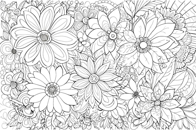 Dibujo floral de Doodle Página para colorear de terapia de arte