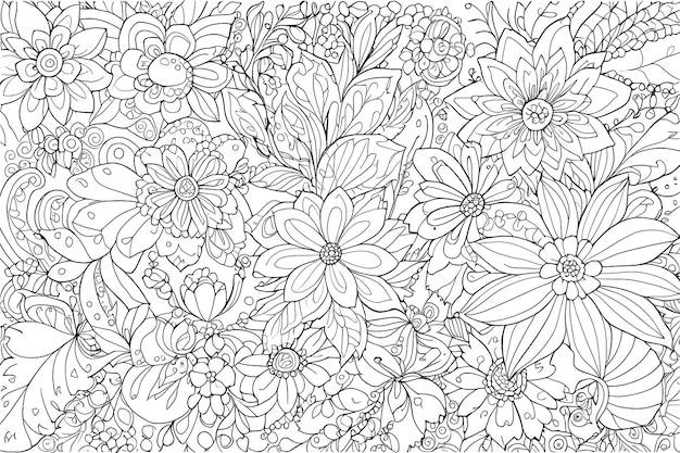 Dibujo floral de Doodle Página para colorear de terapia de arte