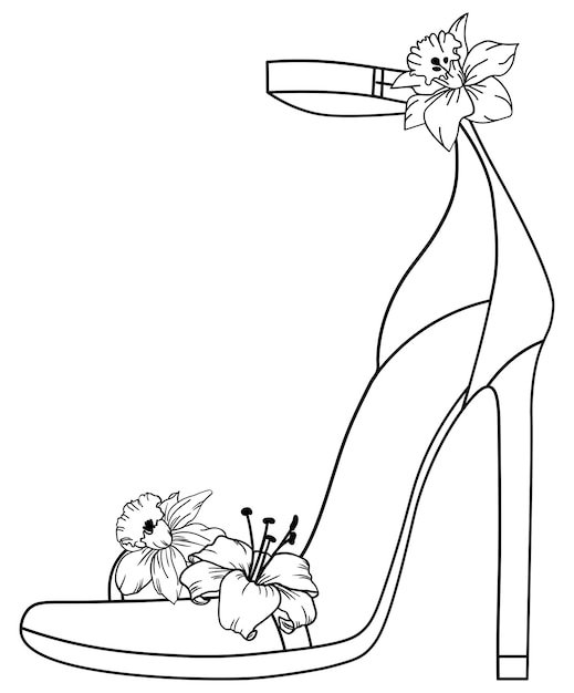 Dibujo floral de sandalia de tacón alto