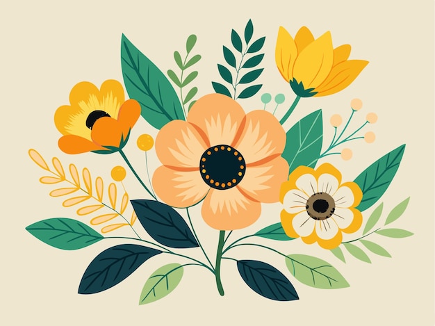 un dibujo de flores con un centro negro
