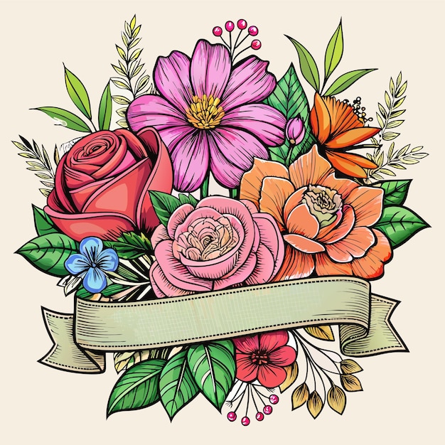 Vector un dibujo de flores con una cinta que dice quot primavera quot