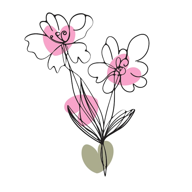 un dibujo de flores con un corazón verde en la parte inferior
