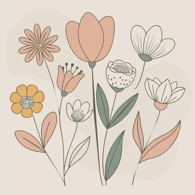 un dibujo de flores con diferentes colores y formas