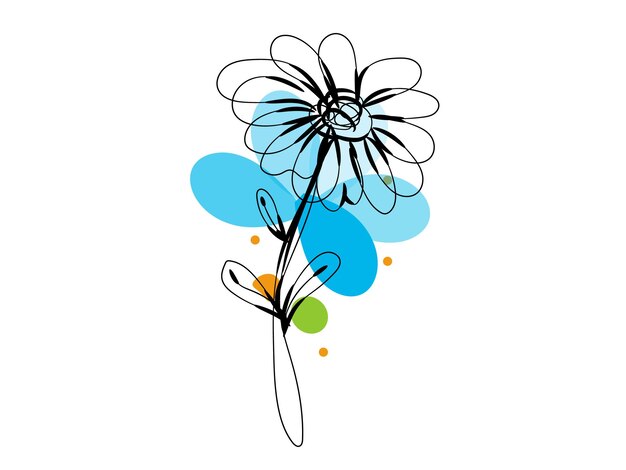 un dibujo de flores con un fondo azul y verde con una flor en el medio
