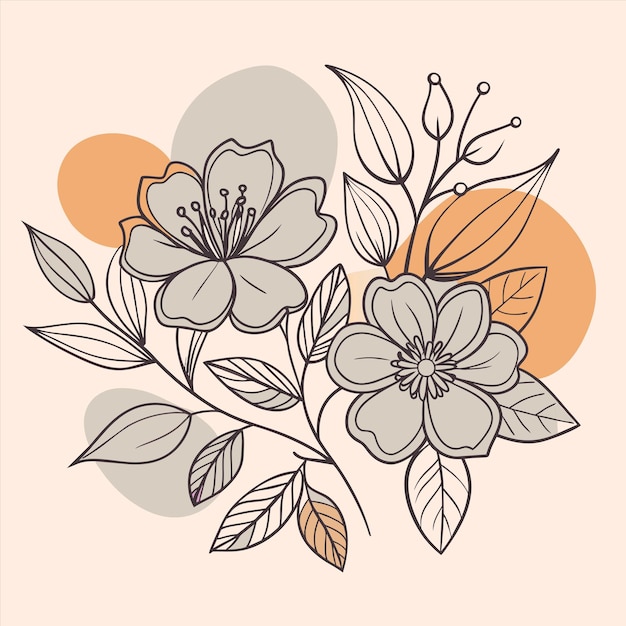 un dibujo de flores con fondo naranja y fondo naranje