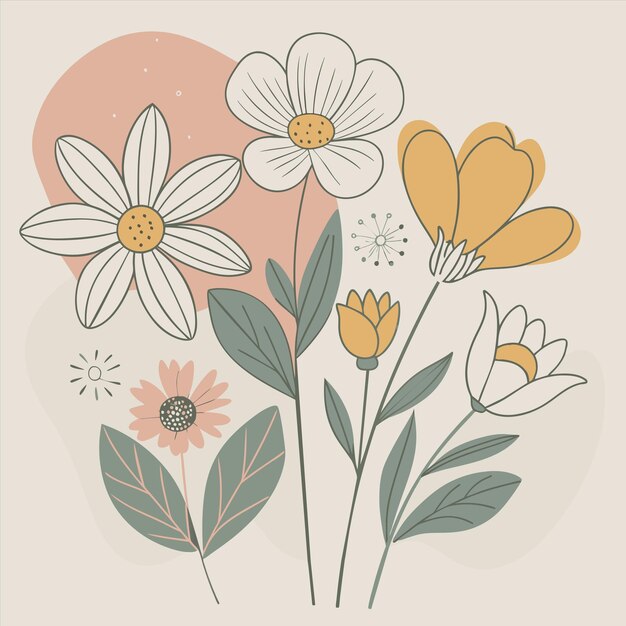 un dibujo de flores con un fondo rosa con un fondo rosado