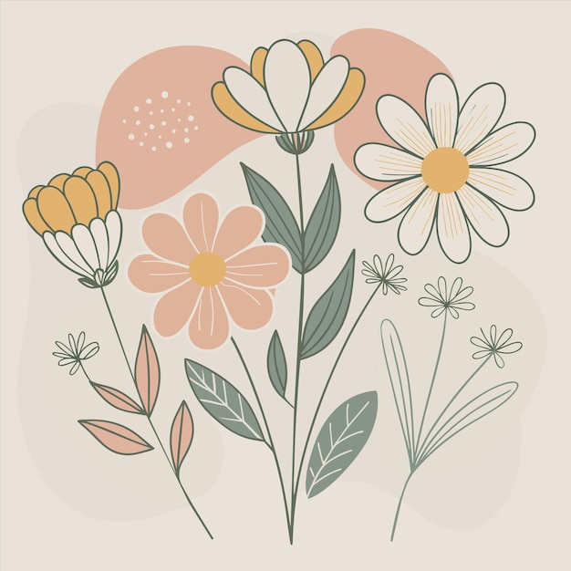 un dibujo de flores con un fondo rosa