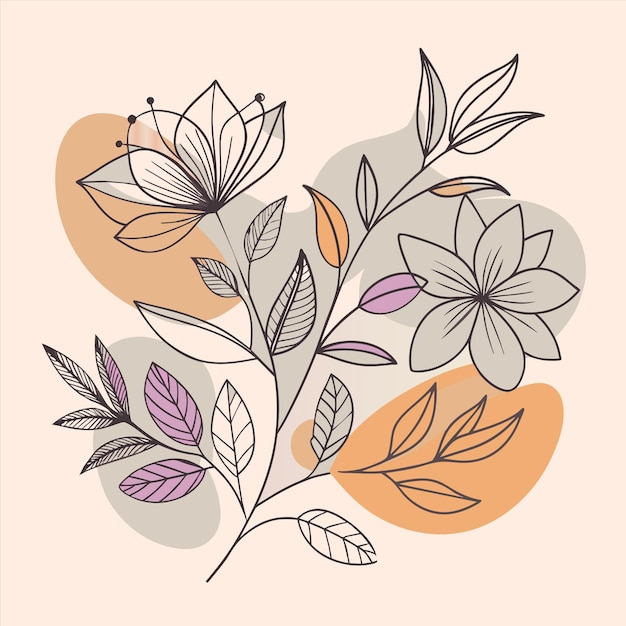 un dibujo de flores con hojas y un corazón en el fondo