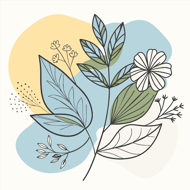 un dibujo de flores y hojas con un fondo amarillo