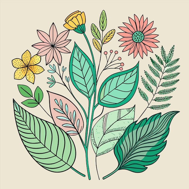 un dibujo de flores y hojas con las palabras " primavera " en él