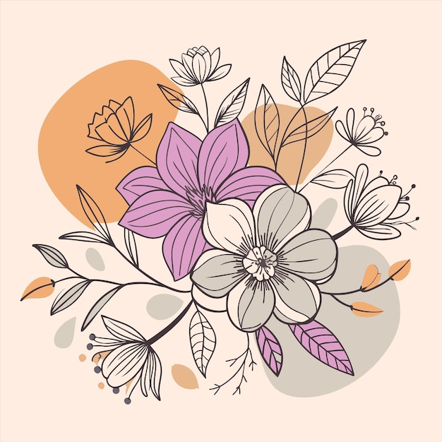 un dibujo de flores con hojas y ramas