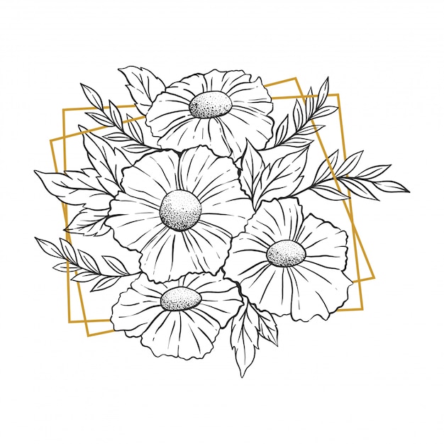 Vector dibujo de flores con marcos