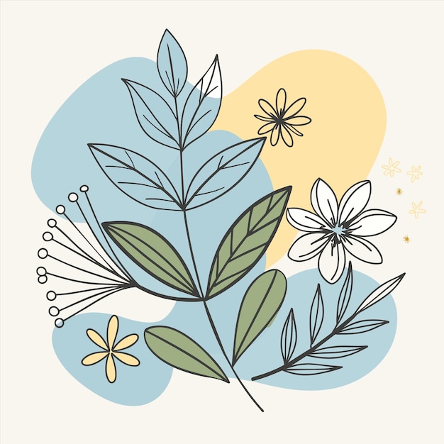 un dibujo de flores y mariposas con un fondo amarillo