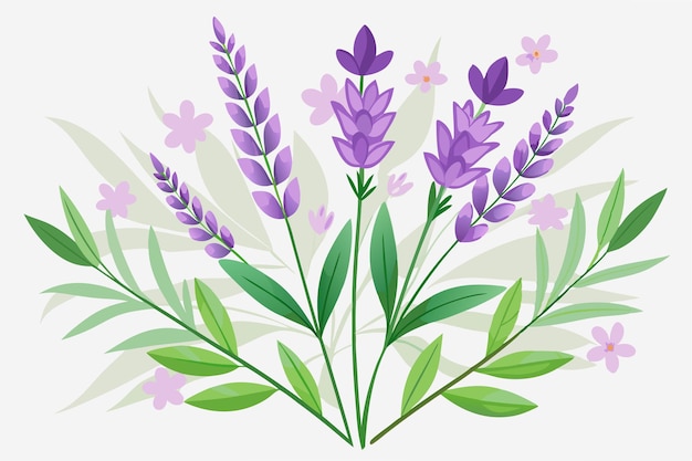 un dibujo de flores moradas con hojas moradas