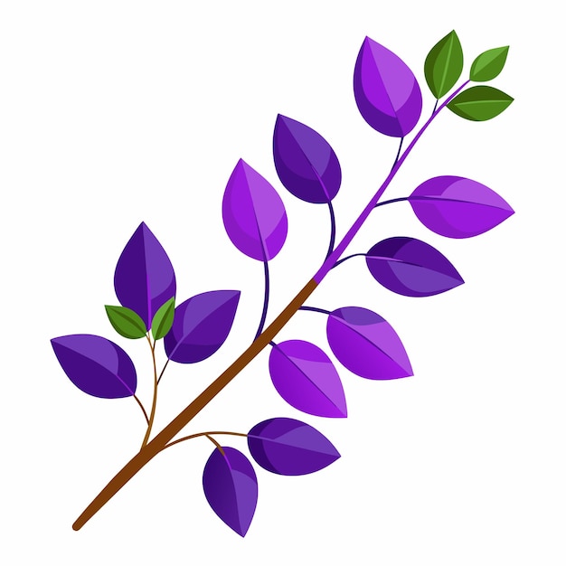 un dibujo de flores moradas con hojas verdes y hojas moradas
