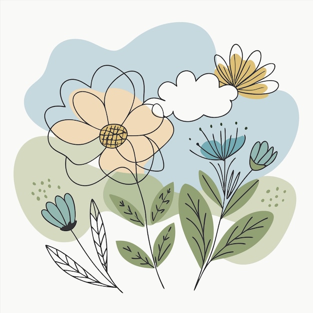 un dibujo de flores y nubes con las palabras " primavera " en él