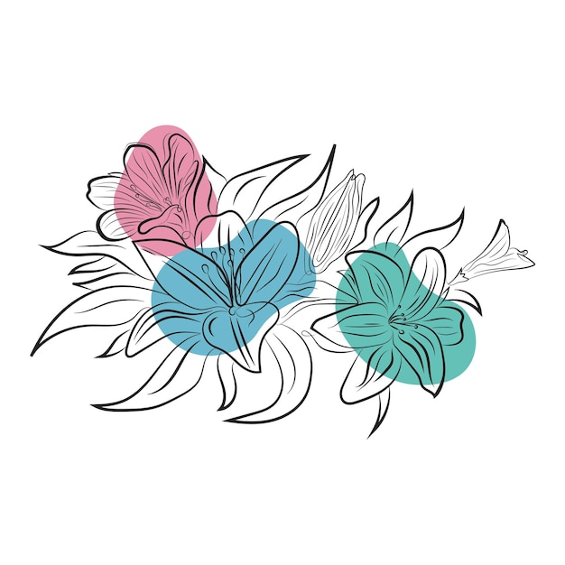 un dibujo de flores con un pájaro