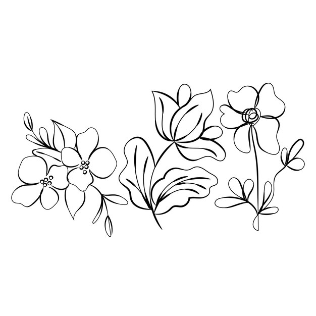 un dibujo de flores y plantas con las palabras flores en la parte inferior