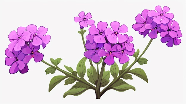 Vector un dibujo de flores púrpuras con hojas verdes