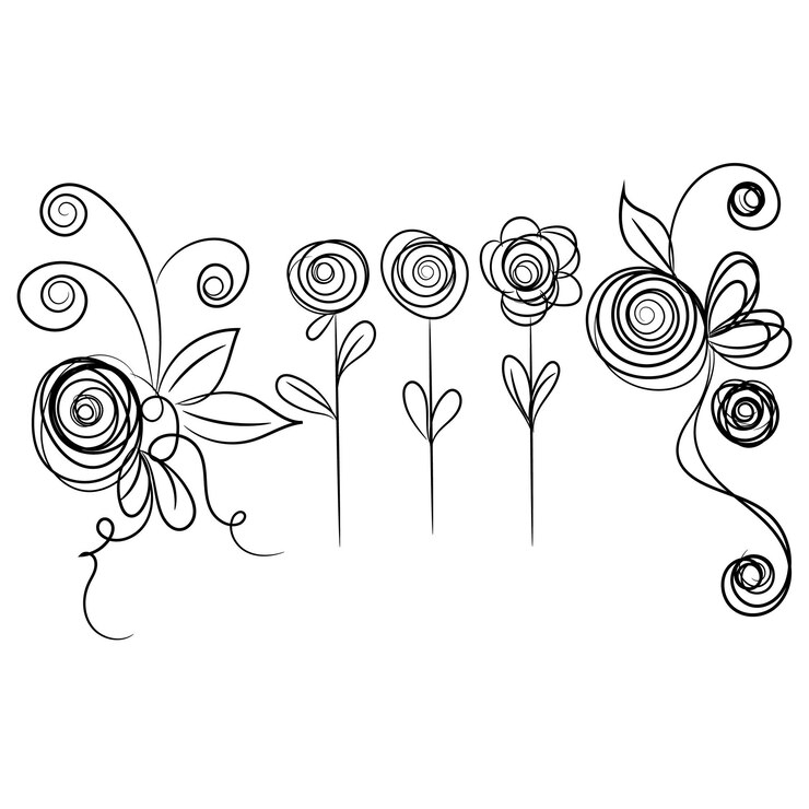 Vector un dibujo de flores que dice mariposa en la parte inferior