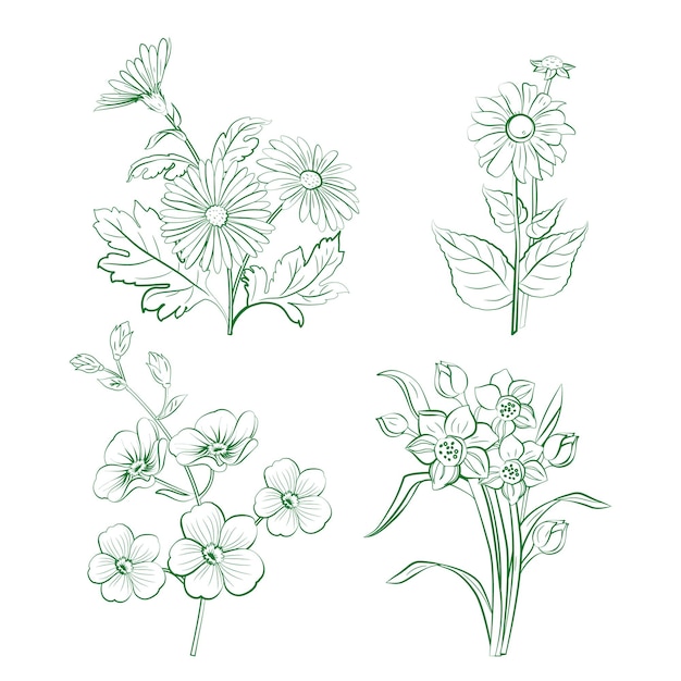Un dibujo de flores que están dibujadas en verde y blanco