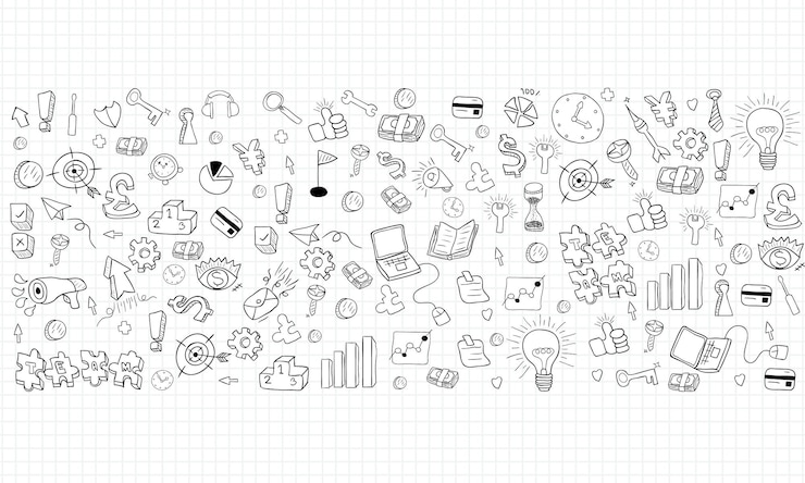 Vector dibujo de fondo de objetos de garabatos de negocios a mano vector