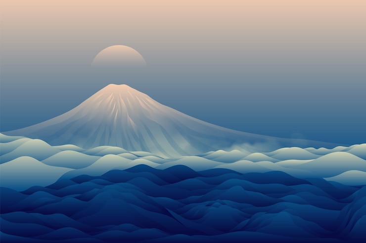 Vector un dibujo de un fondo de sol volcánico