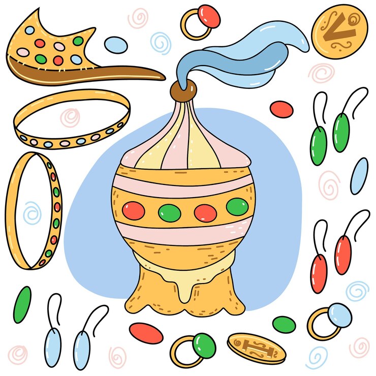 Vector un dibujo de un frasco con un fondo azul con caramelos de diferentes colores