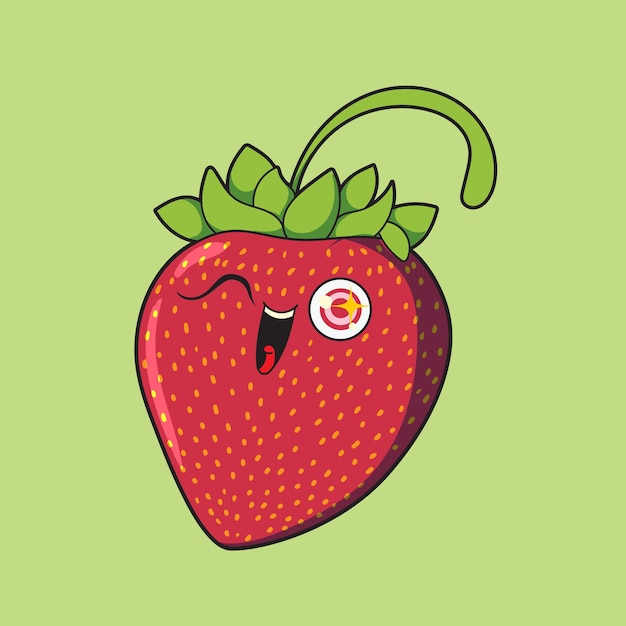 un dibujo de una fresa con una cara y ojos