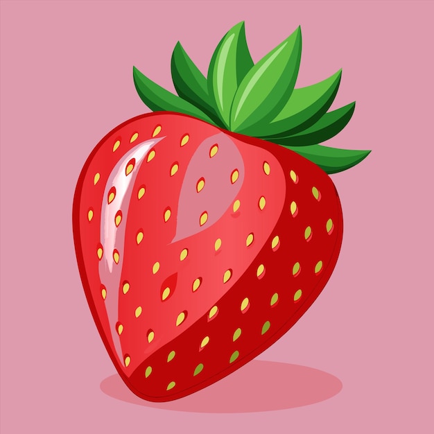 un dibujo de una fresa con una hoja verde en ella
