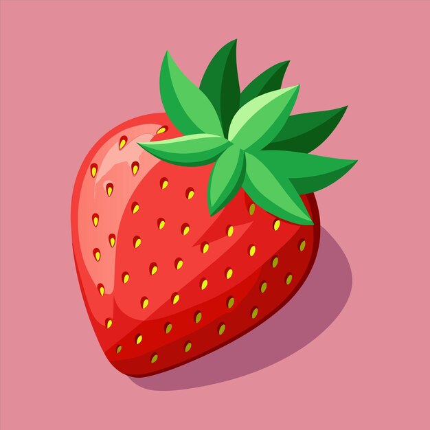 un dibujo de una fresa con una hoja verde en ella