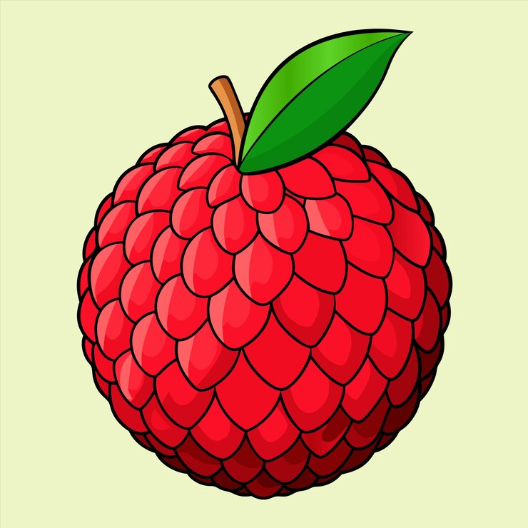 Vector un dibujo de una fresa roja con una hoja verde en ella