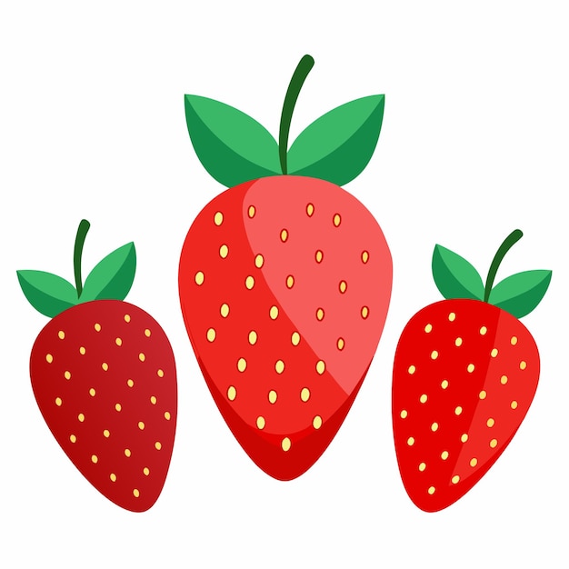 un dibujo de fresas con hojas verdes y una fresas rojas en la parte inferior