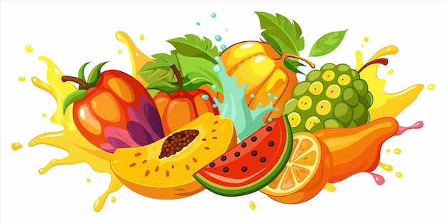 Vector un dibujo de una fruta con un montón de frutas y verduras