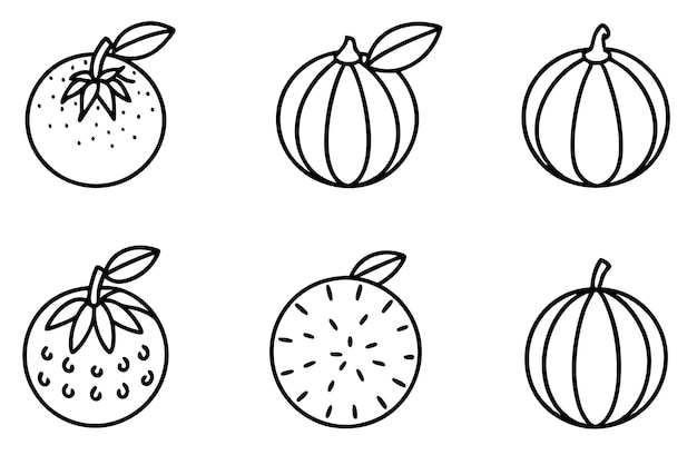 un dibujo de frutas con diferentes formas y líneas