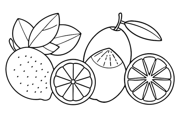 un dibujo de frutas con uno que dice kiwi