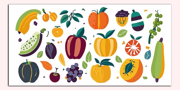 Vector un dibujo de frutas y verduras con una imagen de una fruta en él