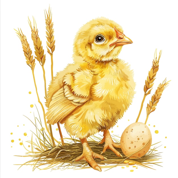 Vector un dibujo de una gallina y un huevo en el césped