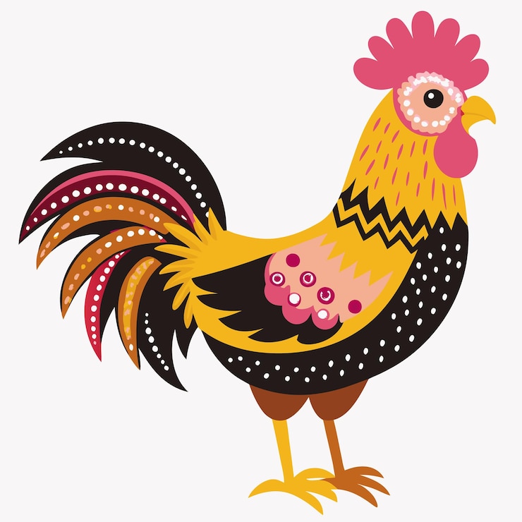 Vector un dibujo de un gallo con un patrón rosa y negro