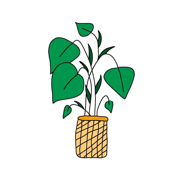 Dibujo de garabato coloreado de una planta en una maceta