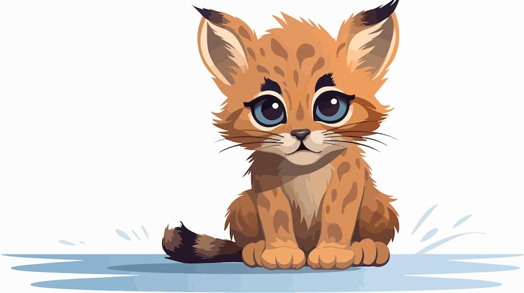 Vector un dibujo de un gatito con ojos grandes y ojos azules