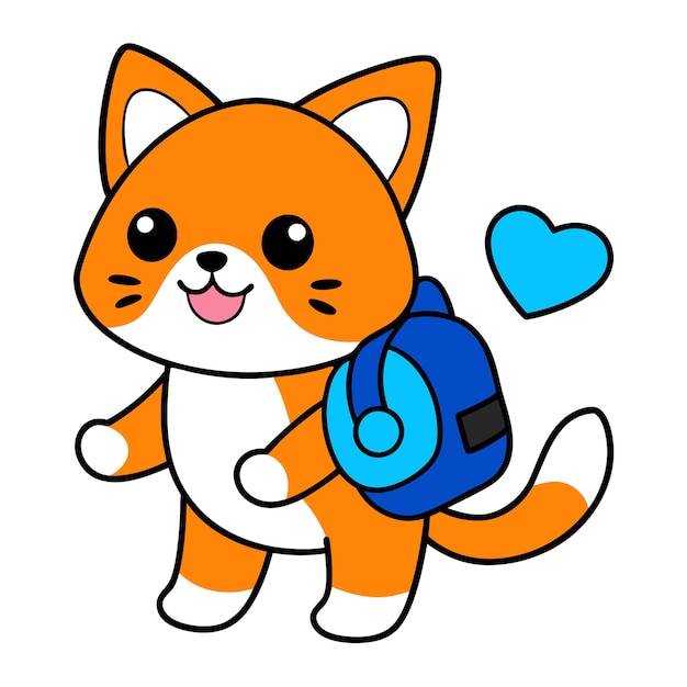 un dibujo de un gato con un corazón azul en él