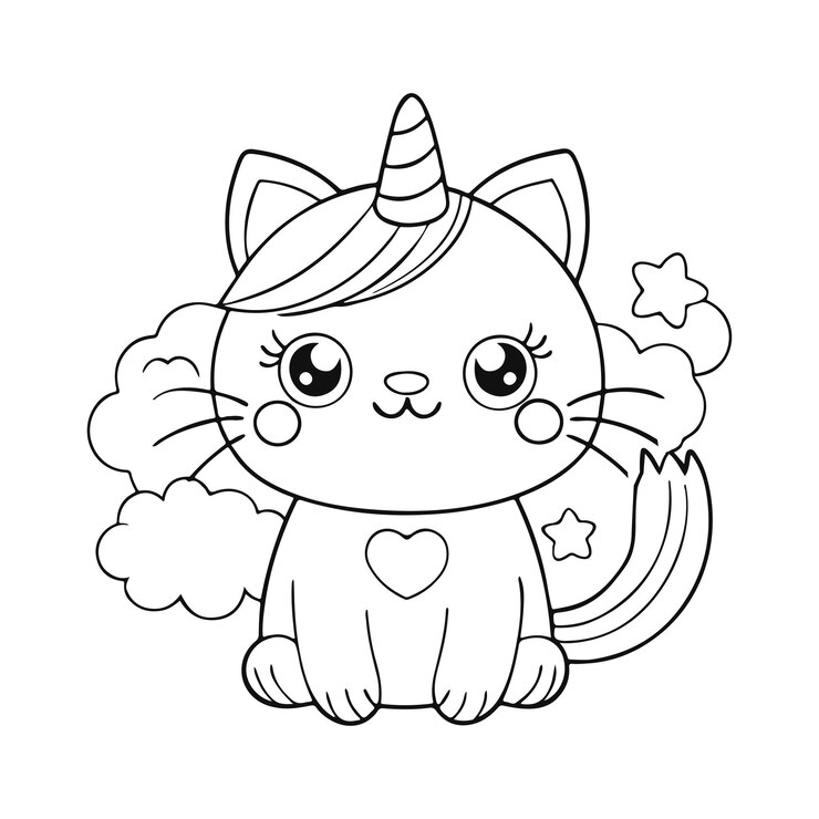 un dibujo de un gato con un corazón en la cabeza