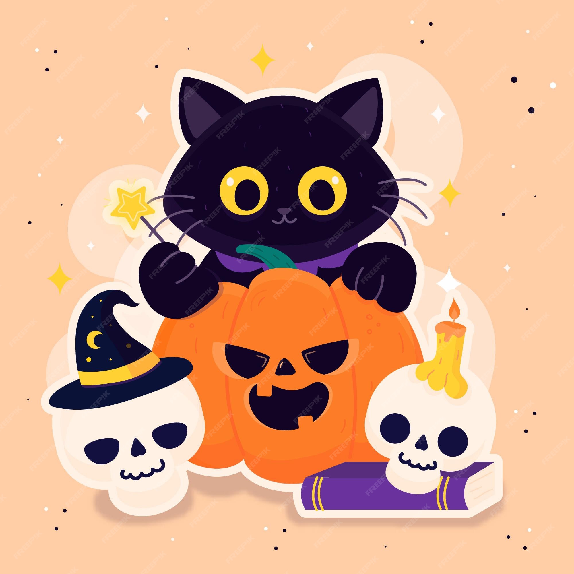 Logotipo De Dibujos Animados De Halloween De Gato 