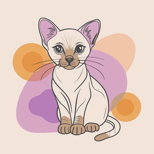 un dibujo de un gato con un fondo púrpura y amarillo