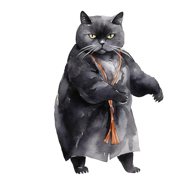 Un dibujo de un gato negro con una corbata que dice 'gato'