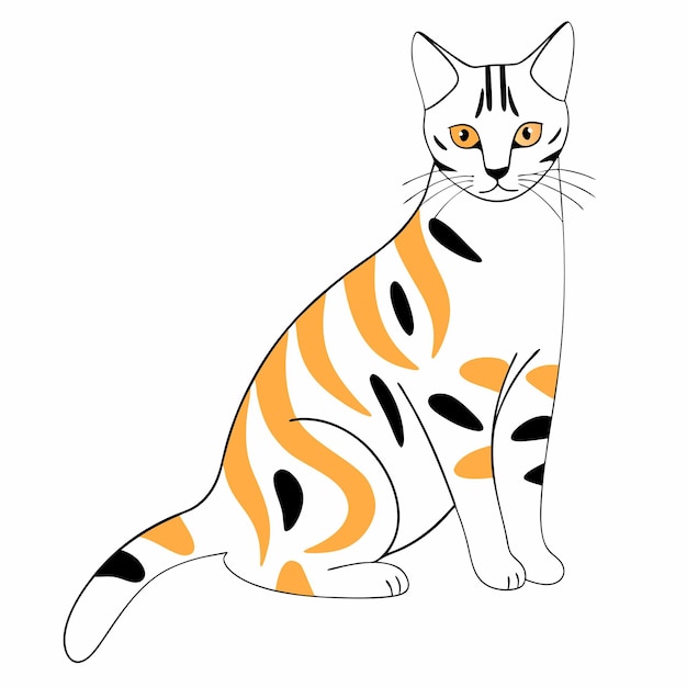 un dibujo de un gato con ojos amarillos y un gato blanco y negro